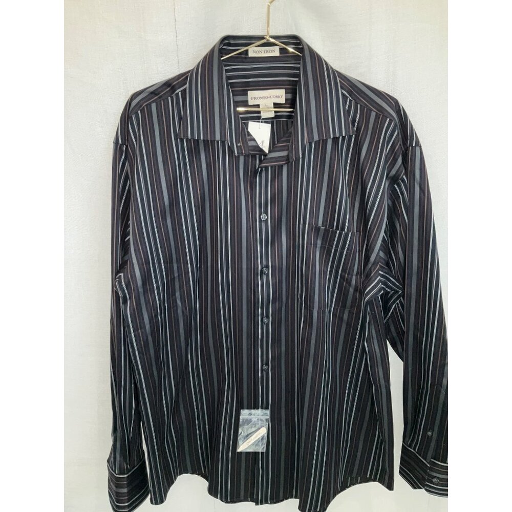 Pronto Uomo Black, Tan White Stripe Dress Shirt Size Large - Picture 3 of 7